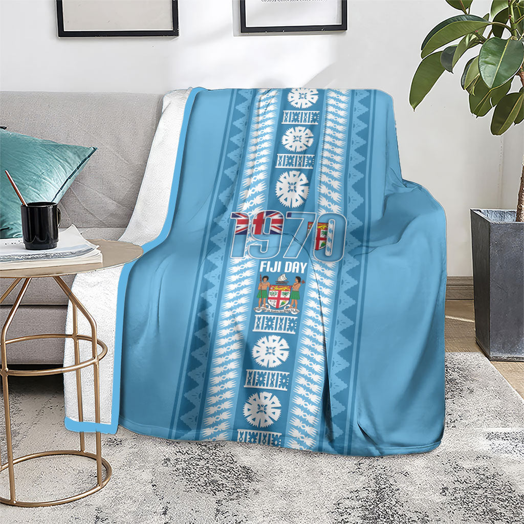 Fiji Day 1970 Blanket For Fiji Ever Fiji Tapa Pattern Blue LT14 - Polynesian Pride