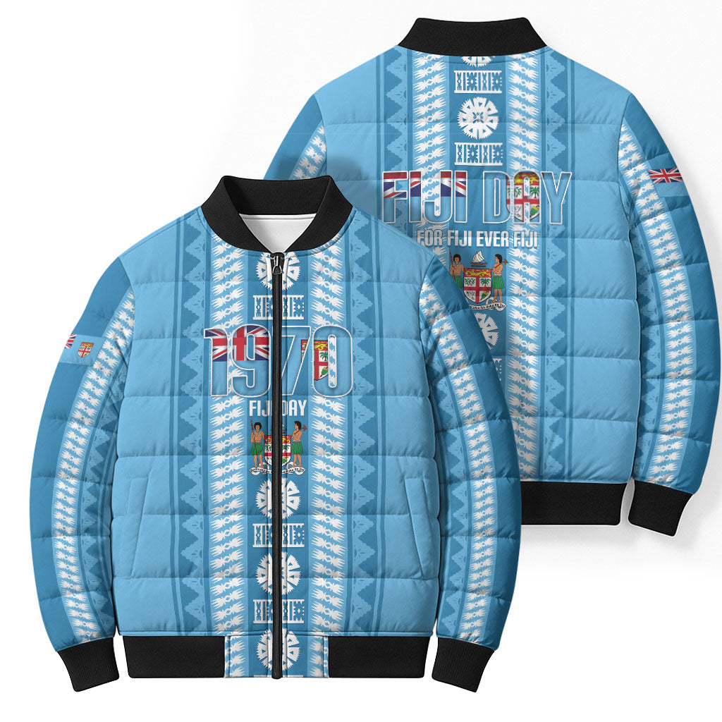 Fiji Day 1970 Bomber Puffer Jacket For Fiji Ever Fiji Tapa Pattern Blue LT14 - Polynesian Pride
