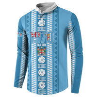 Fiji Day 1970 Button Sweatshirt For Fiji Ever Fiji Tapa Pattern Blue LT14 - Polynesian Pride
