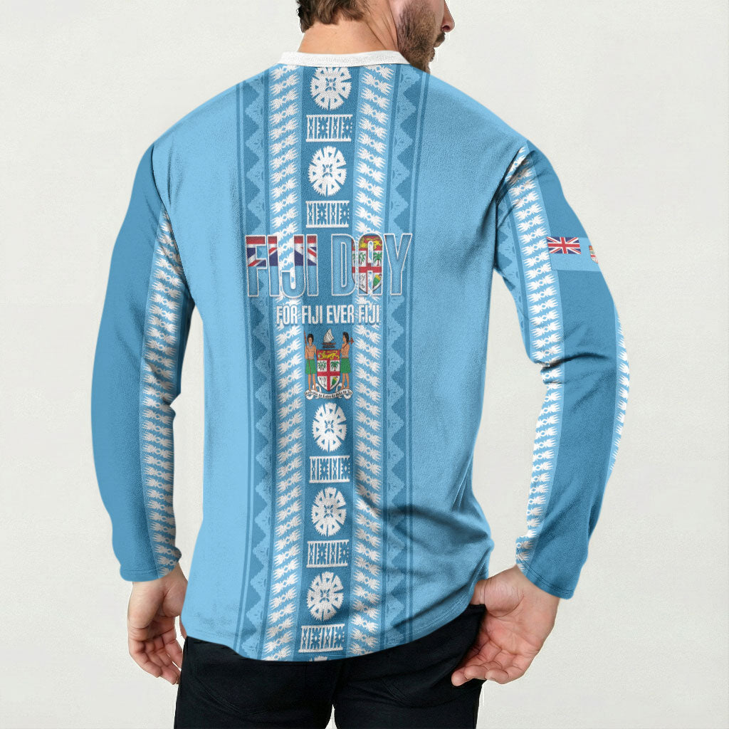 Fiji Day 1970 Button Sweatshirt For Fiji Ever Fiji Tapa Pattern Blue LT14 - Polynesian Pride