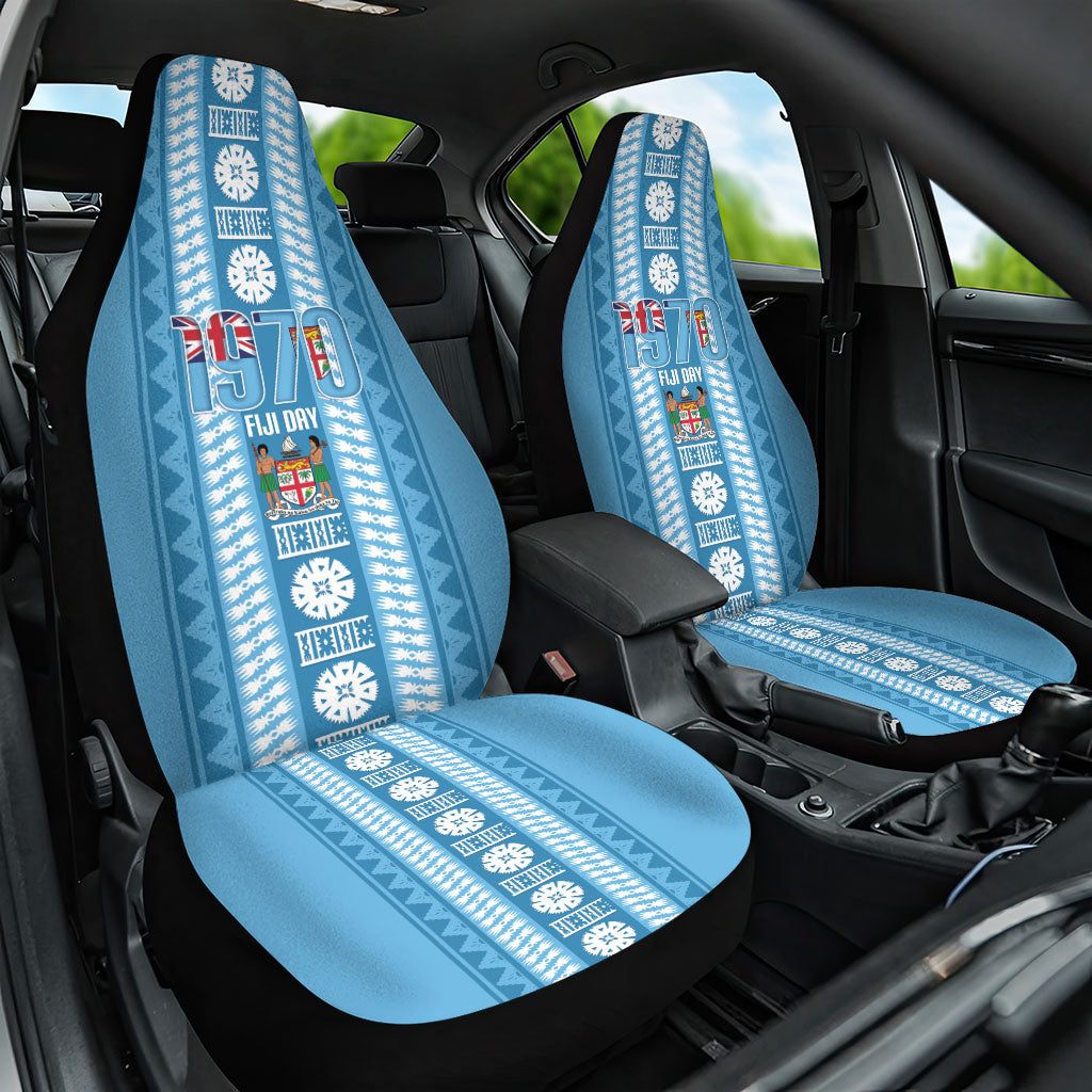 Fiji Day 1970 Car Seat Cover For Fiji Ever Fiji Tapa Pattern Blue LT14 One Size Blue - Polynesian Pride