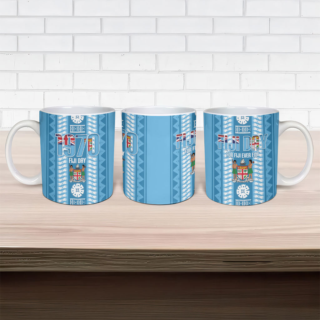 Fiji Day 1970 Ceramic Mug For Fiji Ever Fiji Tapa Pattern Blue LT14 - Polynesian Pride