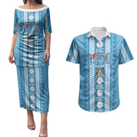 Fiji Day 1970 Couples Matching Puletasi and Hawaiian Shirt For Fiji Ever Fiji Tapa Pattern Blue LT14 Blue - Polynesian Pride
