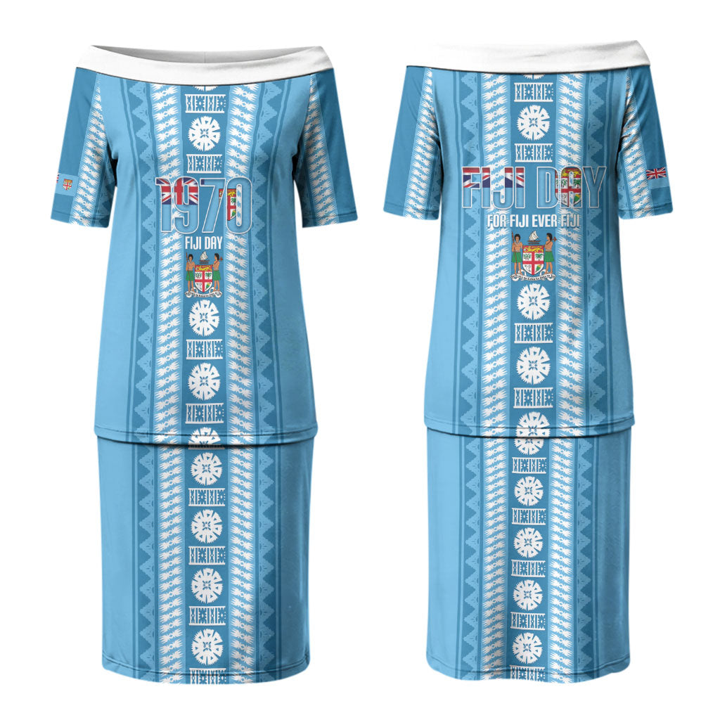 Fiji Day 1970 Couples Matching Puletasi and Hawaiian Shirt For Fiji Ever Fiji Tapa Pattern Blue LT14 - Polynesian Pride