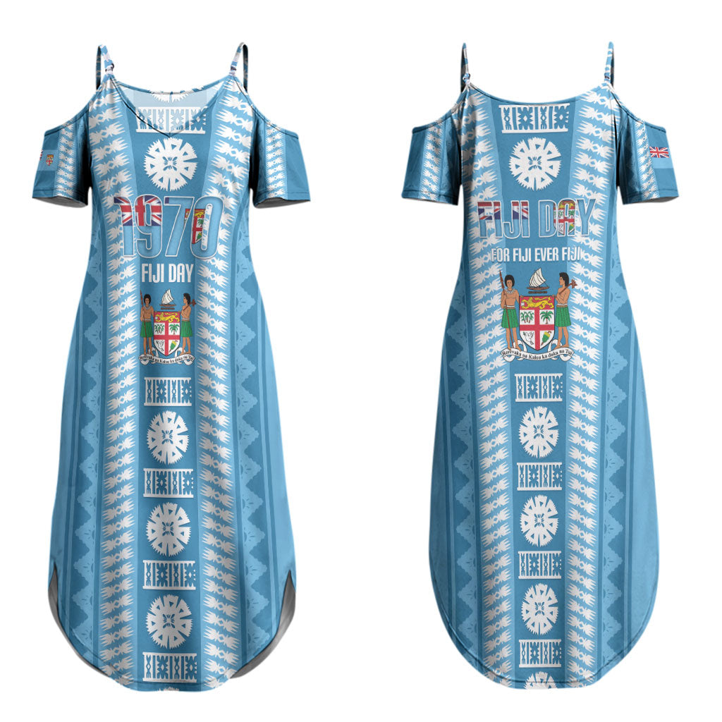 Fiji Day 1970 Couples Matching Summer Maxi Dress and Hawaiian Shirt For Fiji Ever Fiji Tapa Pattern Blue LT14 - Polynesian Pride