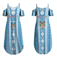 Fiji Day 1970 Couples Matching Summer Maxi Dress and Hawaiian Shirt For Fiji Ever Fiji Tapa Pattern Blue LT14 - Polynesian Pride