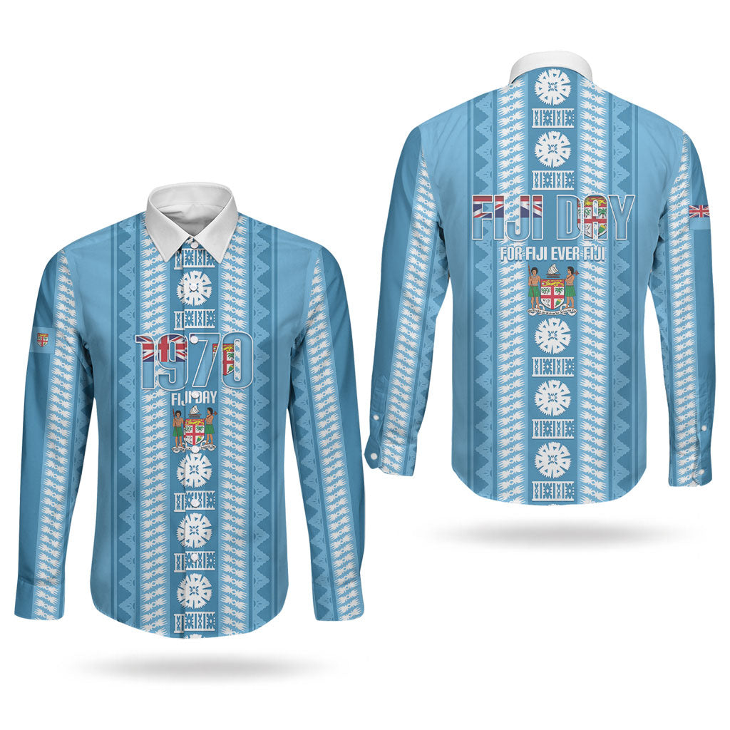 Fiji Day 1970 Couples Matching Tank Maxi Dress and Long Sleeve Button Shirt For Fiji Ever Fiji Tapa Pattern Blue LT14 - Polynesian Pride