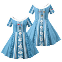 Fiji Day 1970 Family Matching Off Shoulder Maxi Dress and Hawaiian Shirt For Fiji Ever Fiji Tapa Pattern Blue LT14 Daughter's Dress Blue - Polynesian Pride