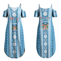 Fiji Day 1970 Family Matching Summer Maxi Dress and Hawaiian Shirt For Fiji Ever Fiji Tapa Pattern Blue LT14 Mom's Dress Blue - Polynesian Pride