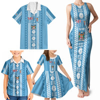 Fiji Day 1970 Family Matching Tank Maxi Dress and Hawaiian Shirt For Fiji Ever Fiji Tapa Pattern Blue LT14 - Polynesian Pride