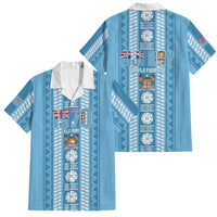 Fiji Day 1970 Family Matching Tank Maxi Dress and Hawaiian Shirt For Fiji Ever Fiji Tapa Pattern Blue LT14 Dad's Shirt - Short Sleeve Blue - Polynesian Pride