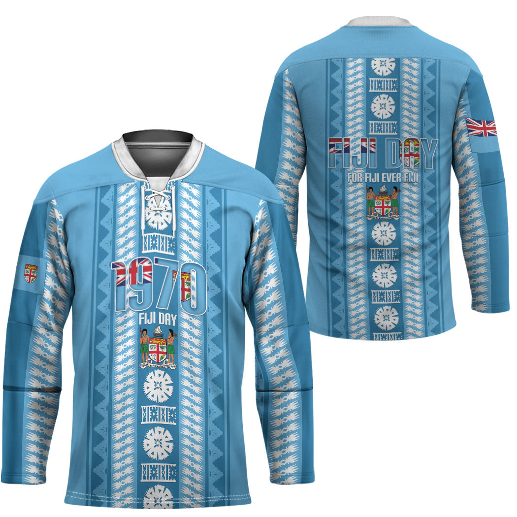 Fiji Day 1970 Hockey Jersey For Fiji Ever Fiji Tapa Pattern Blue LT14 - Polynesian Pride