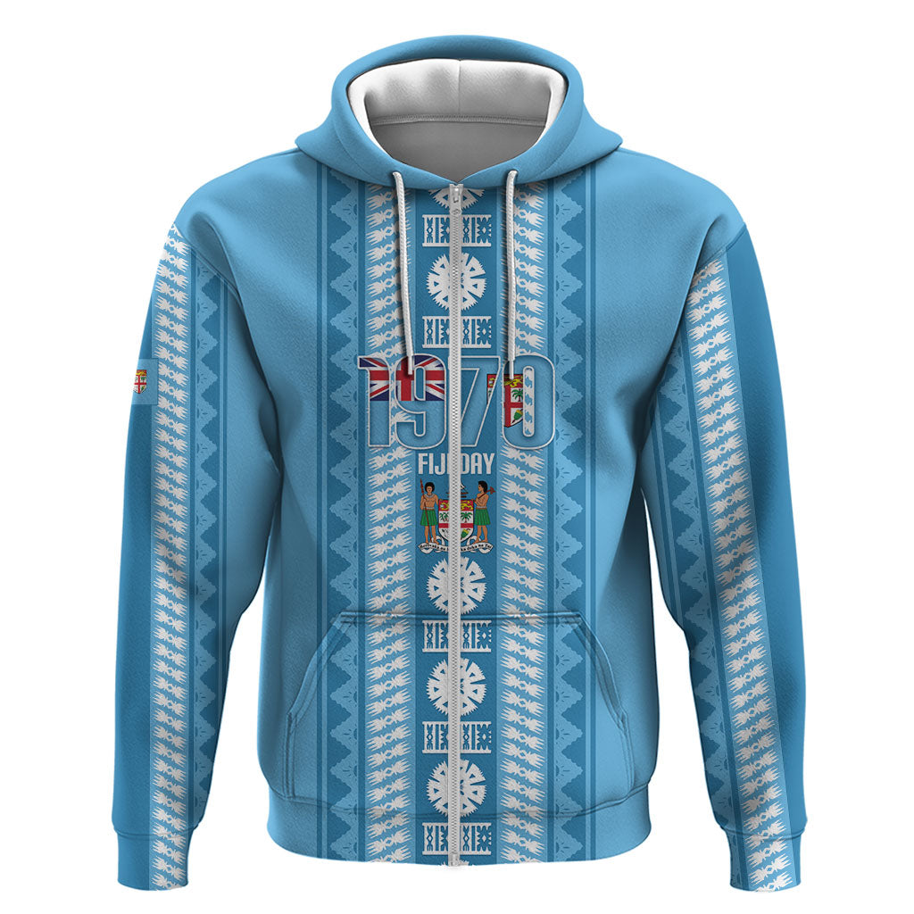 Fiji Day 1970 Hoodie For Fiji Ever Fiji Tapa Pattern Blue LT14 Zip Hoodie Blue - Polynesian Pride