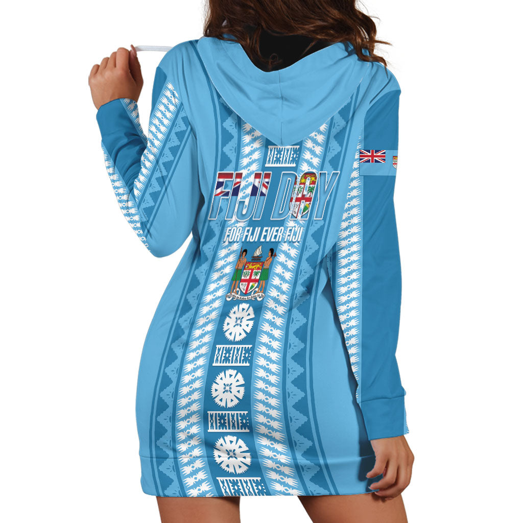 Fiji Day 1970 Hoodie Dress For Fiji Ever Fiji Tapa Pattern Blue LT14 - Polynesian Pride