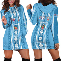 Fiji Day 1970 Hoodie Dress For Fiji Ever Fiji Tapa Pattern Blue LT14 - Polynesian Pride
