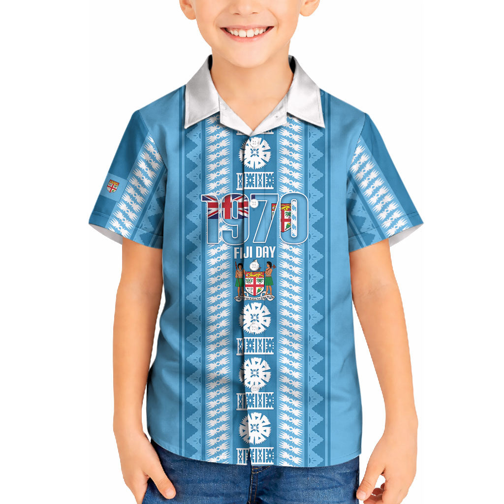 Fiji Day 1970 Kid Hawaiian Shirt For Fiji Ever Fiji Tapa Pattern Blue LT14 Kid Blue - Polynesian Pride