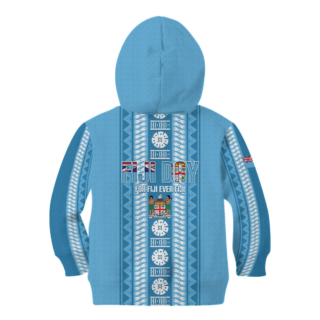 Fiji Day 1970 Kid Hoodie For Fiji Ever Fiji Tapa Pattern Blue LT14 - Polynesian Pride