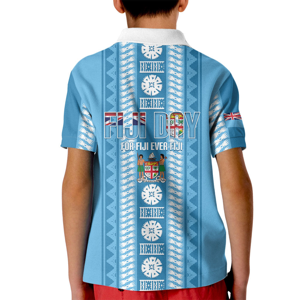 Fiji Day 1970 Kid Polo Shirt For Fiji Ever Fiji Tapa Pattern Blue LT14 - Polynesian Pride