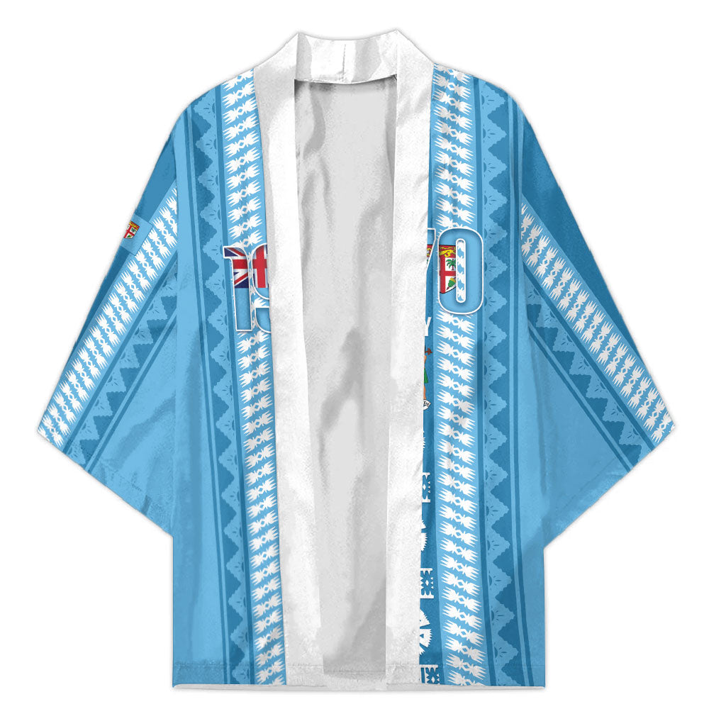 Fiji Day 1970 Kimono For Fiji Ever Fiji Tapa Pattern Blue LT14 Unisex Blue - Polynesian Pride