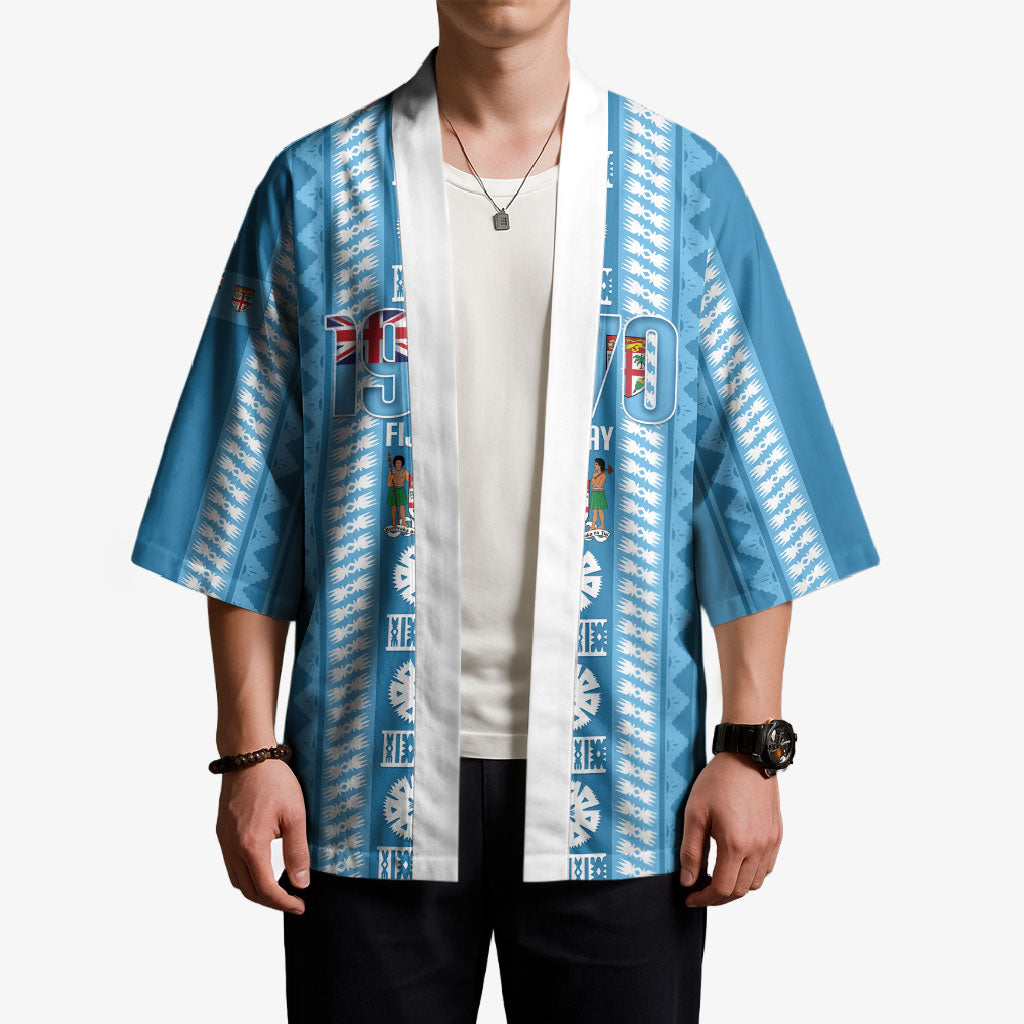 Fiji Day 1970 Kimono For Fiji Ever Fiji Tapa Pattern Blue LT14 - Polynesian Pride
