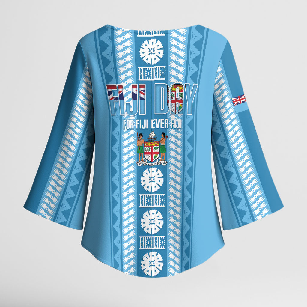 Fiji Day 1970 Kimono Sleeve Blouse For Fiji Ever Fiji Tapa Pattern Blue LT14 - Polynesian Pride