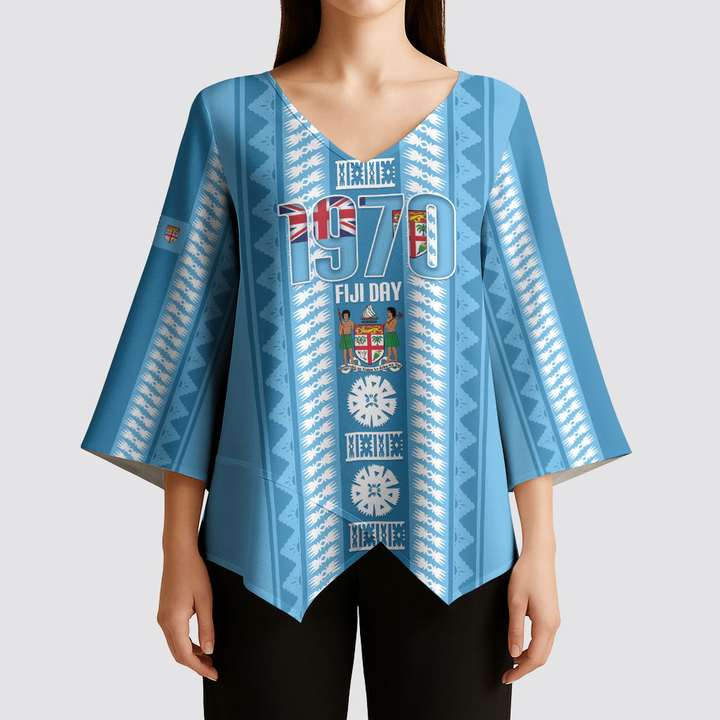 Fiji Day 1970 Kimono Sleeve Blouse For Fiji Ever Fiji Tapa Pattern Blue LT14 - Polynesian Pride