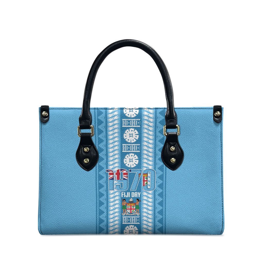 Fiji Day 1970 Leather Bag For Fiji Ever Fiji Tapa Pattern Blue LT14 - Polynesian Pride