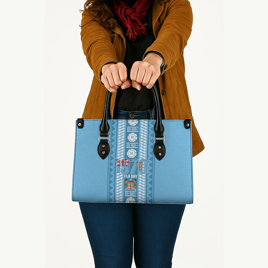 Fiji Day 1970 Leather Bag For Fiji Ever Fiji Tapa Pattern Blue LT14 - Polynesian Pride