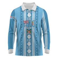 Fiji Day 1970 Long Sleeve Polo Shirt For Fiji Ever Fiji Tapa Pattern Blue LT14 Blue - Polynesian Pride