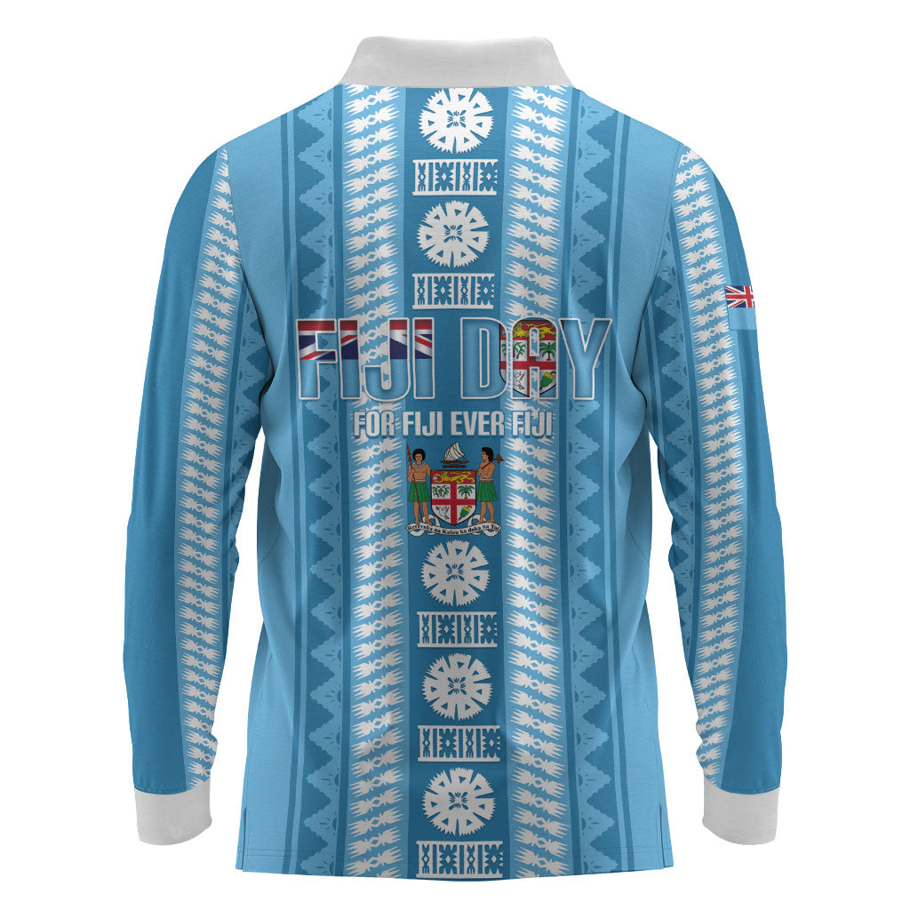 Fiji Day 1970 Long Sleeve Polo Shirt For Fiji Ever Fiji Tapa Pattern Blue LT14 - Polynesian Pride
