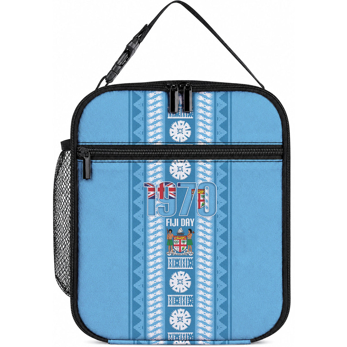 Fiji Day 1970 Lunch Bag For Fiji Ever Fiji Tapa Pattern Blue
