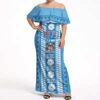 Fiji Day 1970 Off Shoulder Maxi Dress For Fiji Ever Fiji Tapa Pattern Blue LT14 Women Blue - Polynesian Pride
