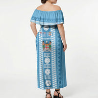 Fiji Day 1970 Off Shoulder Maxi Dress For Fiji Ever Fiji Tapa Pattern Blue LT14 - Polynesian Pride