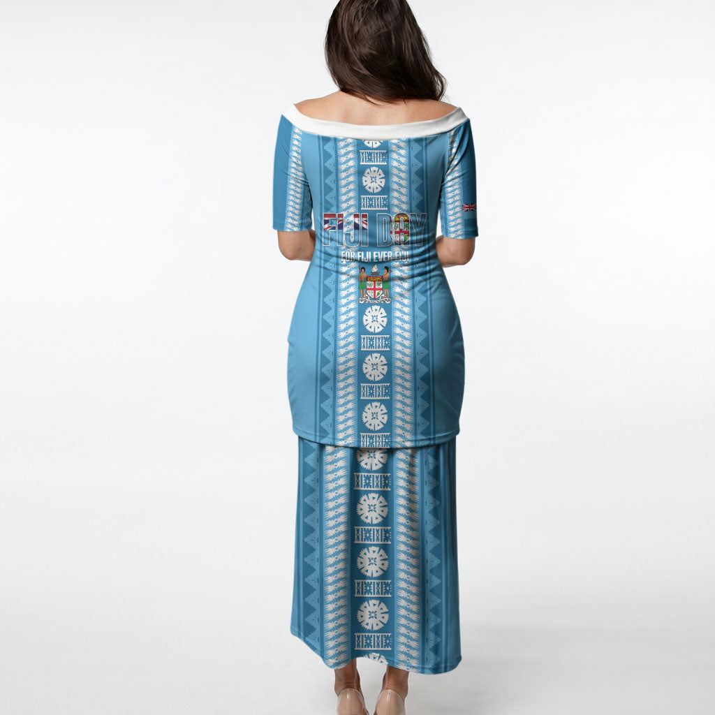 Fiji Day 1970 Puletasi For Fiji Ever Fiji Tapa Pattern Blue LT14 - Polynesian Pride