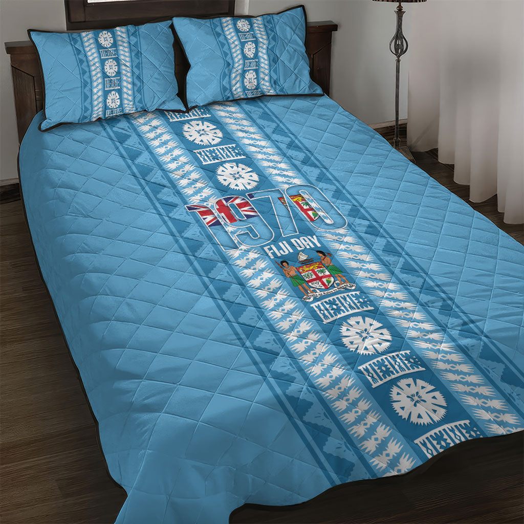 Fiji Day 1970 Quilt Bed Set For Fiji Ever Fiji Tapa Pattern Blue LT14 Blue - Polynesian Pride