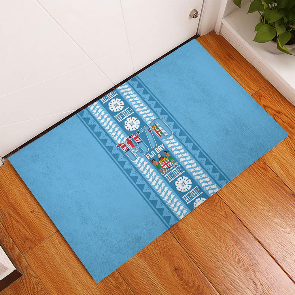 Fiji Day 1970 Rubber Doormat For Fiji Ever Fiji Tapa Pattern Blue LT14 - Polynesian Pride
