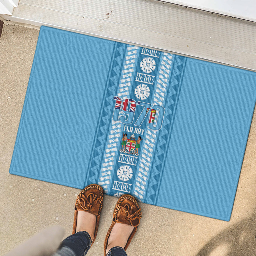 Fiji Day 1970 Rubber Doormat For Fiji Ever Fiji Tapa Pattern Blue LT14 - Polynesian Pride