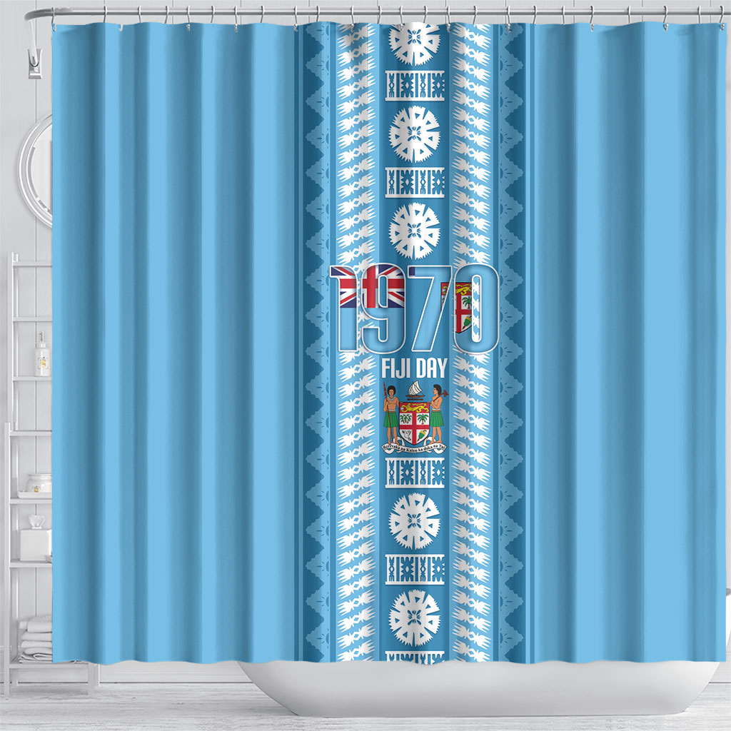 Fiji Day 1970 Shower Curtain For Fiji Ever Fiji Tapa Pattern Blue LT14 - Polynesian Pride