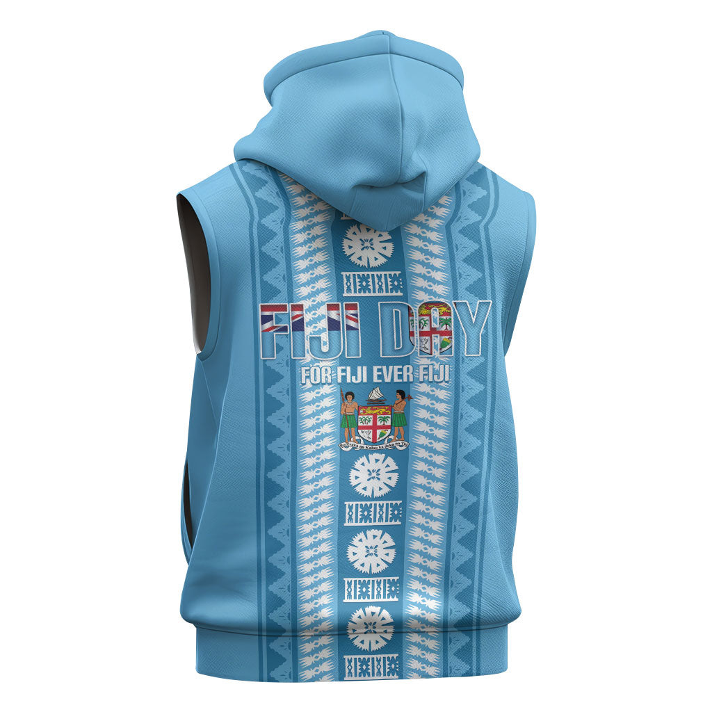 Fiji Day 1970 Sleeveless Hoodie For Fiji Ever Fiji Tapa Pattern Blue LT14 - Polynesian Pride