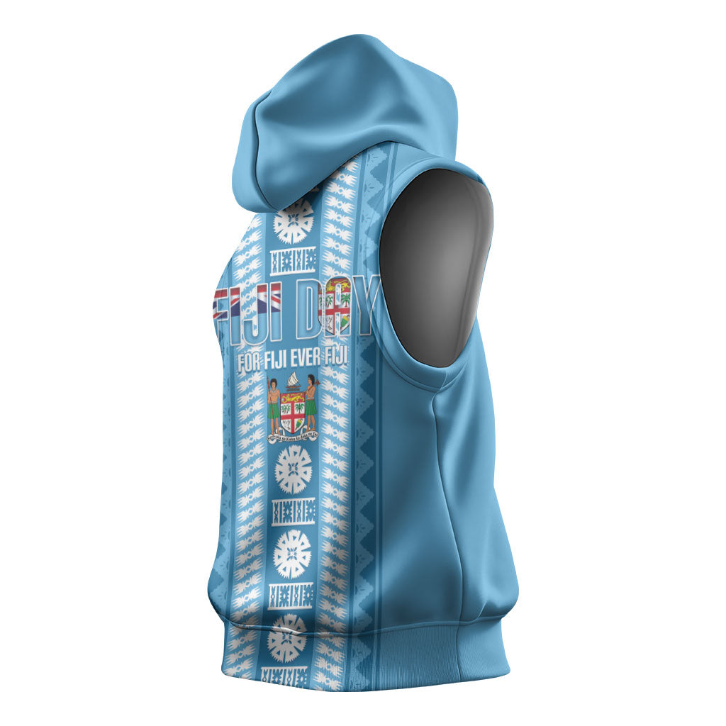 Fiji Day 1970 Sleeveless Hoodie For Fiji Ever Fiji Tapa Pattern Blue LT14 - Polynesian Pride