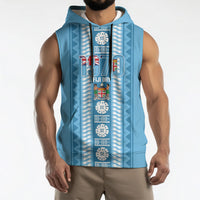 Fiji Day 1970 Sleeveless Hoodie For Fiji Ever Fiji Tapa Pattern Blue LT14 - Polynesian Pride