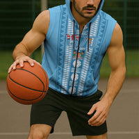 Fiji Day 1970 Sleeveless Zip Hoodie For Fiji Ever Fiji Tapa Pattern Blue LT14 - Polynesian Pride