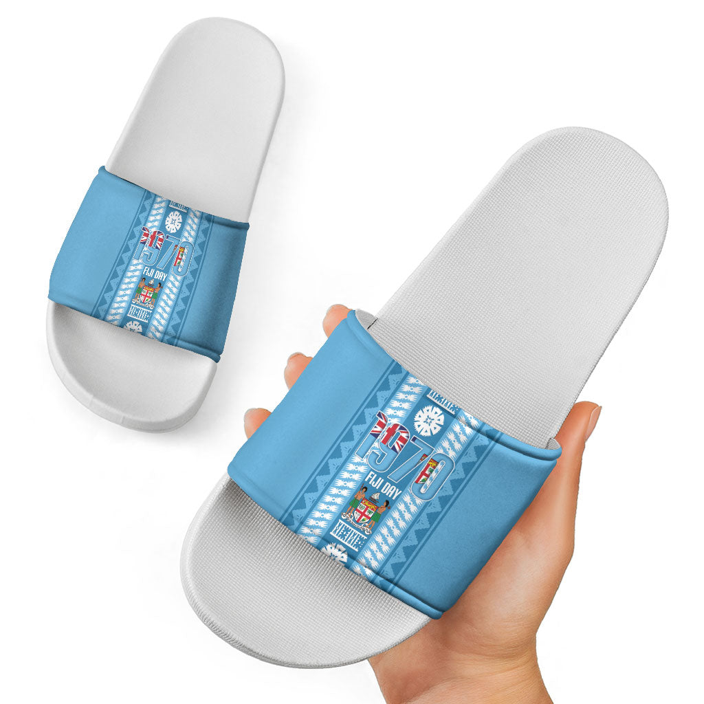 Fiji Day 1970 Slide Sandals For Fiji Ever Fiji Tapa Pattern Blue LT14 - Polynesian Pride