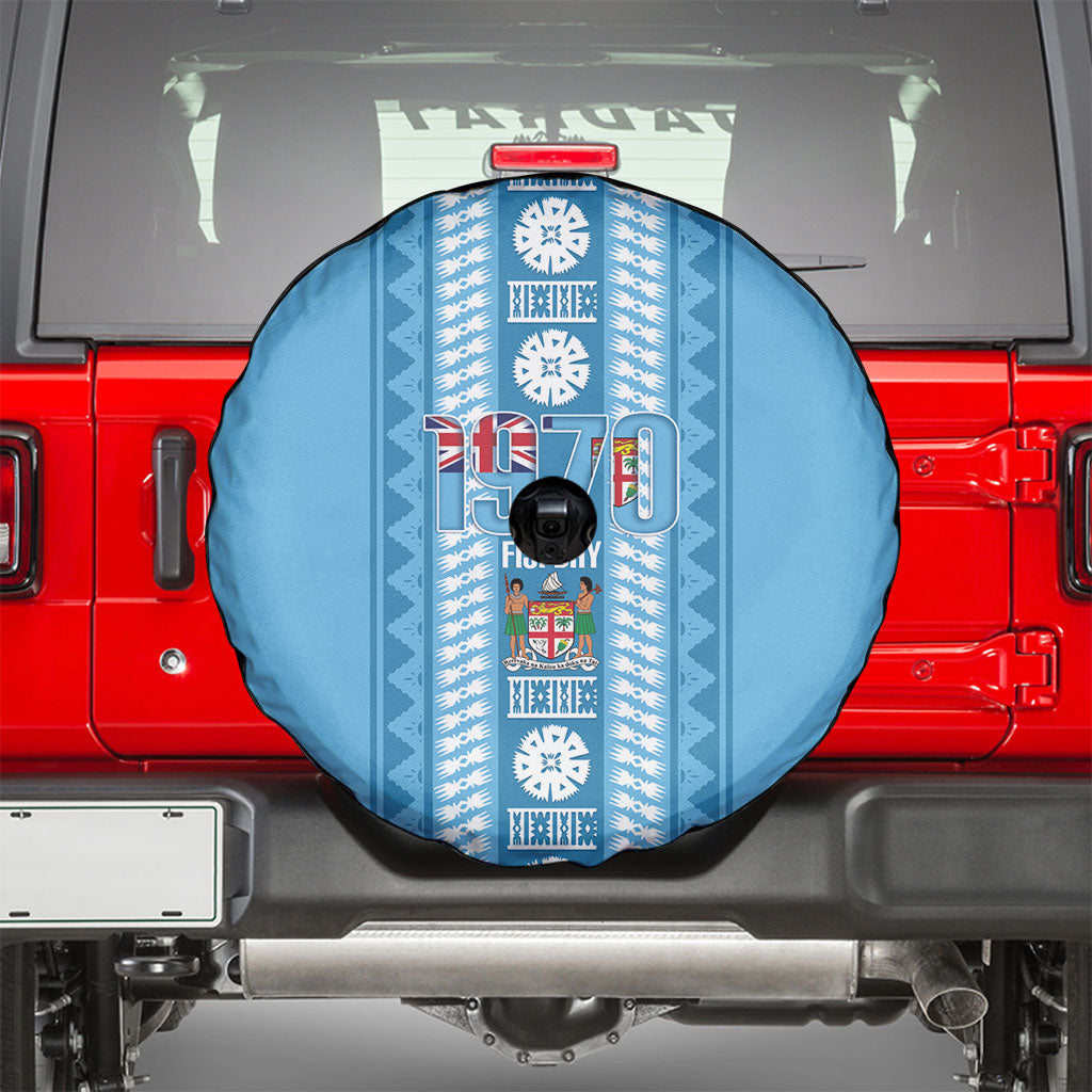 Fiji Day 1970 Spare Tire Cover For Fiji Ever Fiji Tapa Pattern Blue LT14 - Polynesian Pride