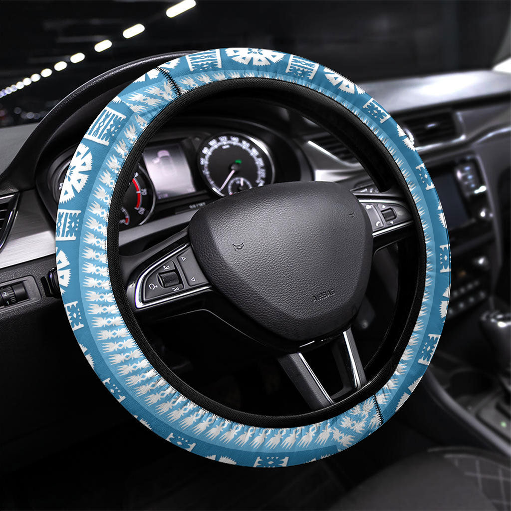 Fiji Day 1970 Steering Wheel Cover For Fiji Ever Fiji Tapa Pattern Blue LT14 Universal Fit Blue - Polynesian Pride
