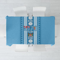 Fiji Day 1970 Tablecloth For Fiji Ever Fiji Tapa Pattern Blue LT14 Blue - Polynesian Pride