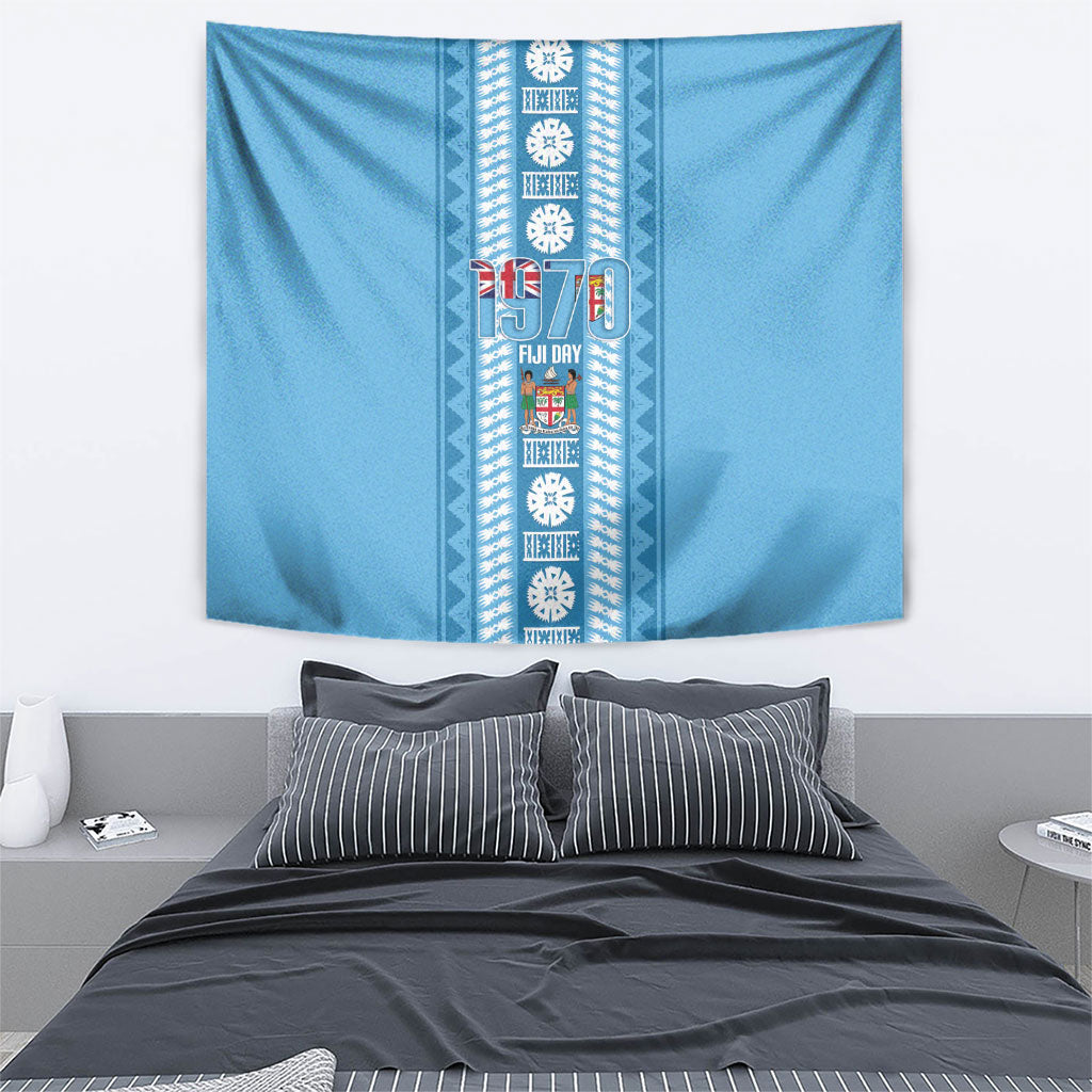 Fiji Day 1970 Tapestry For Fiji Ever Fiji Tapa Pattern Blue LT14 - Polynesian Pride