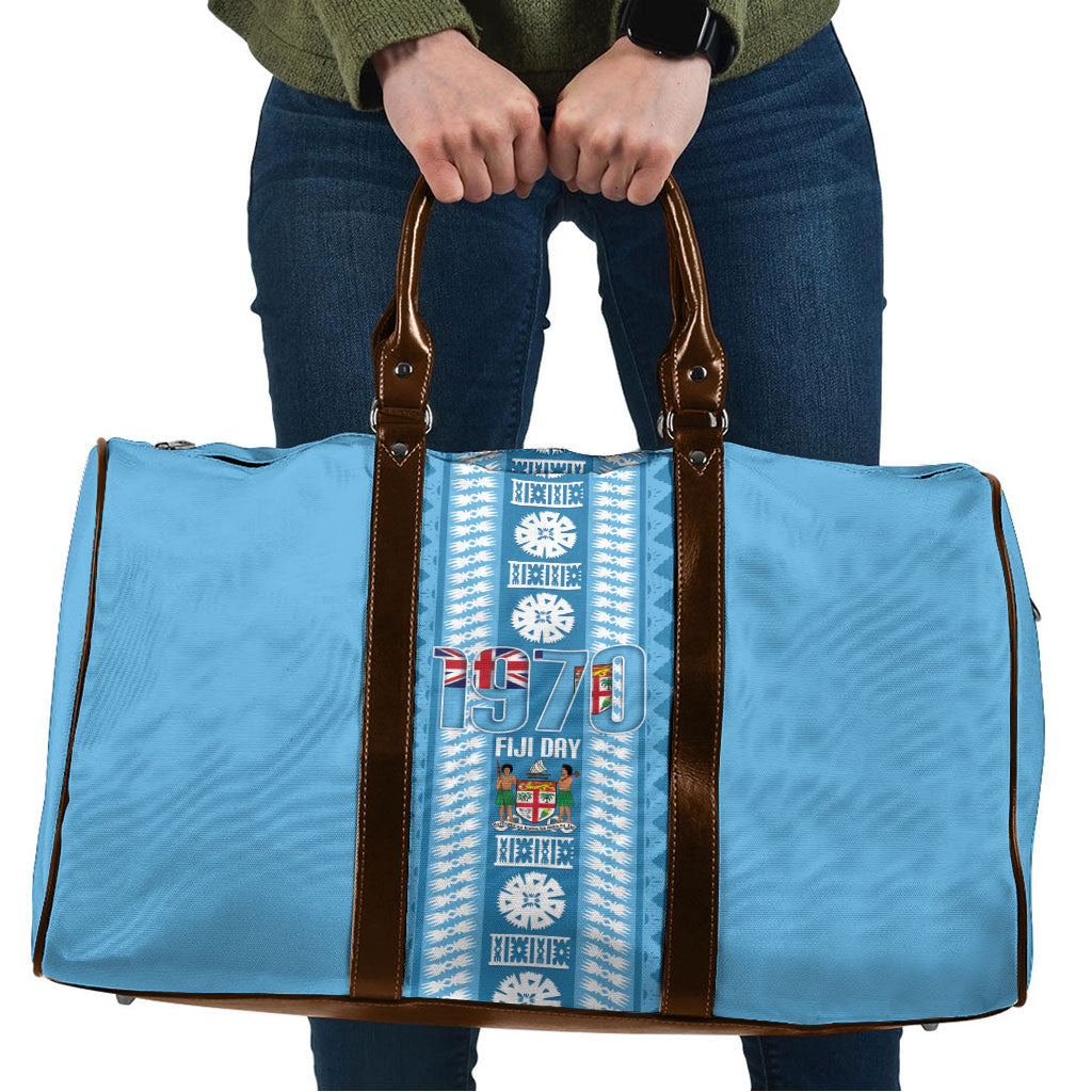 Fiji Day 1970 Travel Bag For Fiji Ever Fiji Tapa Pattern Blue LT14 Blue - Polynesian Pride
