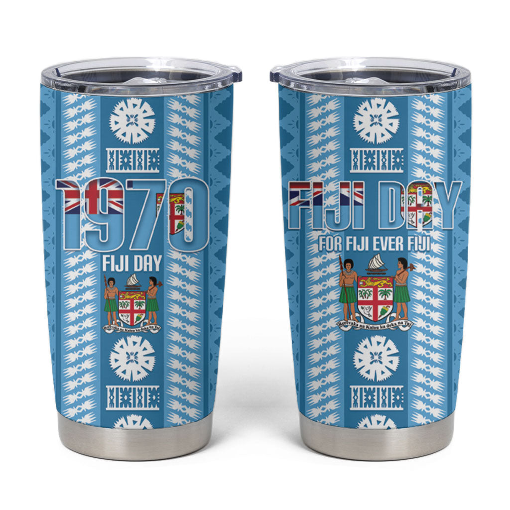 Fiji Day 1970 Tumbler Cup For Fiji Ever Fiji Tapa Pattern Blue LT14 Blue - Polynesian Pride