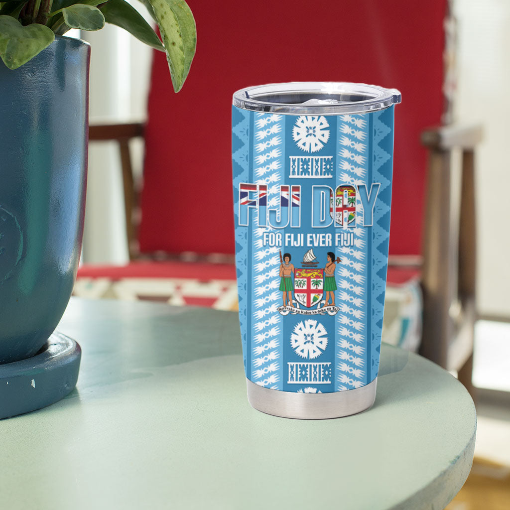 Fiji Day 1970 Tumbler Cup For Fiji Ever Fiji Tapa Pattern Blue LT14 - Polynesian Pride